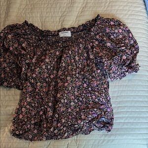 Old Navy Red and Brown Puff Sleeve Blouse- Large tall